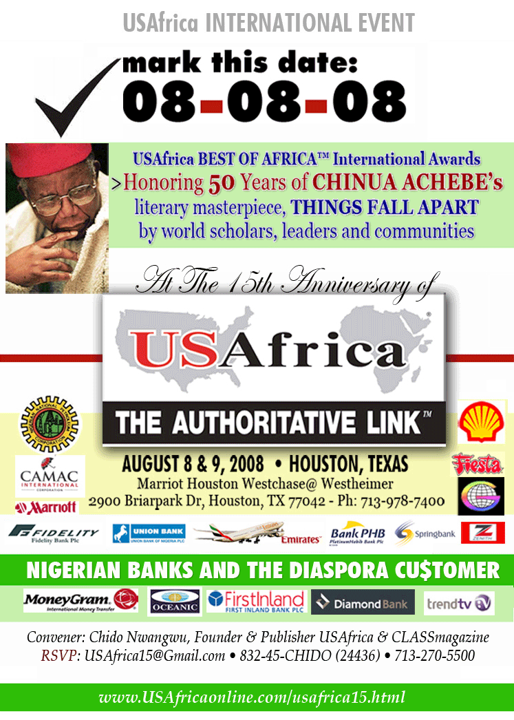USAfrica to celebrate 50 years of 'THINGS FALL APART' with international tribute to Chinua Achebe at 15th anniversary of USAfrica in Houston