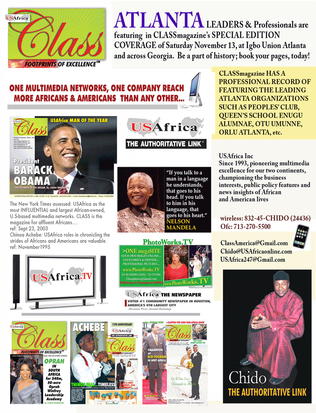 ATLANTA special edition of CLASSmagazine, Sat Nov 13 at Igbo Union Day, etc