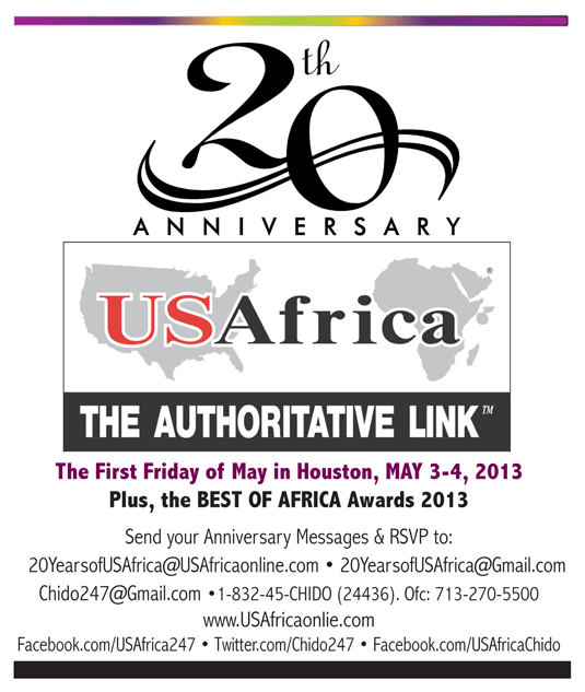 20 Years of USAfrica celebrations set for May 3-4, 2013 in Houston