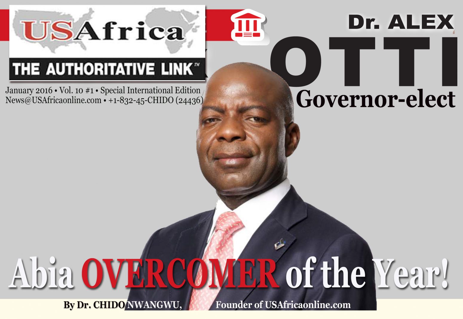USAfrica names Gov-Elect Alex Otti as Abia OVERCOMER of the year