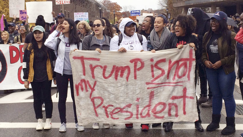 "Not my President" chants at anti-Trump protests across major cities in U.S