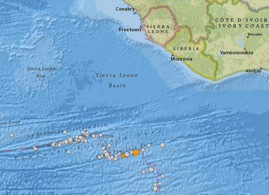 2 Earthquakes measuring 6.8 hit Liberia's coastal sea