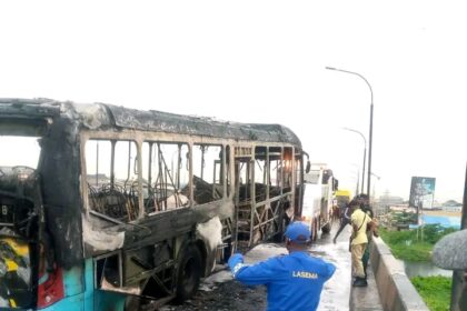 Hoodlums set BRT bus on fire in Lagos