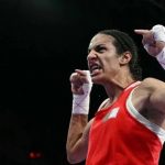 Algerian boxer Imane Khelif celebrated after clinching a medal at Olympic