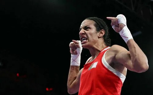 Algerian boxer Imane Khelif celebrated after clinching a medal at Olympic