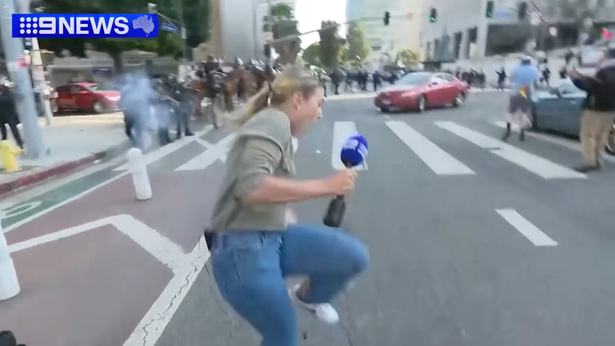 Australian Journalist struck by rubber bullet while reporting live on Los Angeles protests