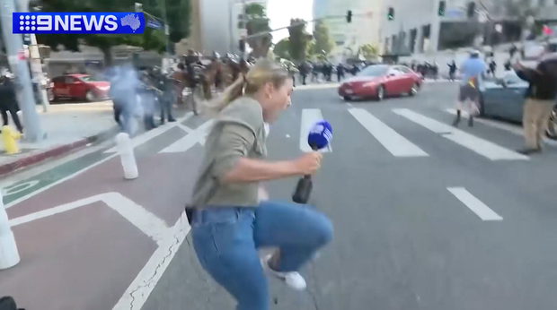 Australian Journalist struck by rubber bullet while reporting live on Los Angeles protests
